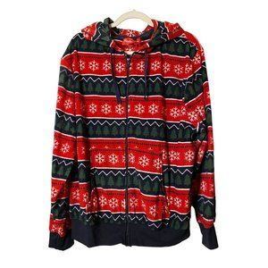 Festive Fun Mens Polar Fleece Lounge Hoodie Christmas Tree Snowflake‎ Sz M/L